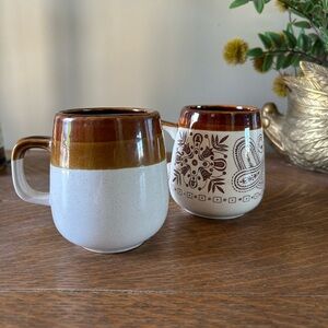Vintage Two-Tone Brown and Cream Mugs